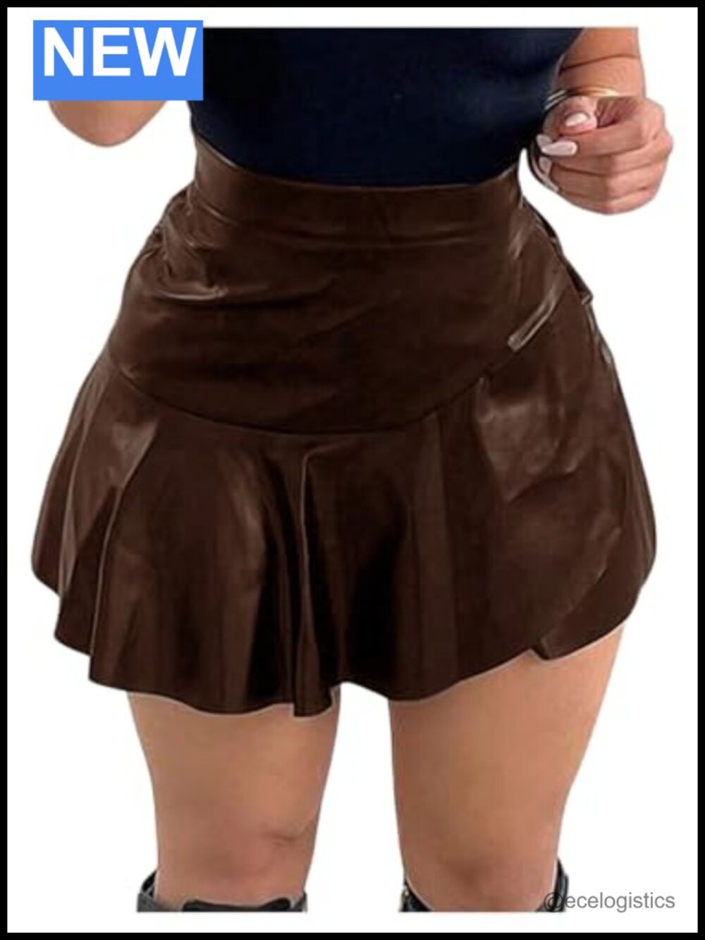 SweatyRocks Women's Faux Leather Ruffle Hem Mini Skirt Y2K High Waist A-Line
